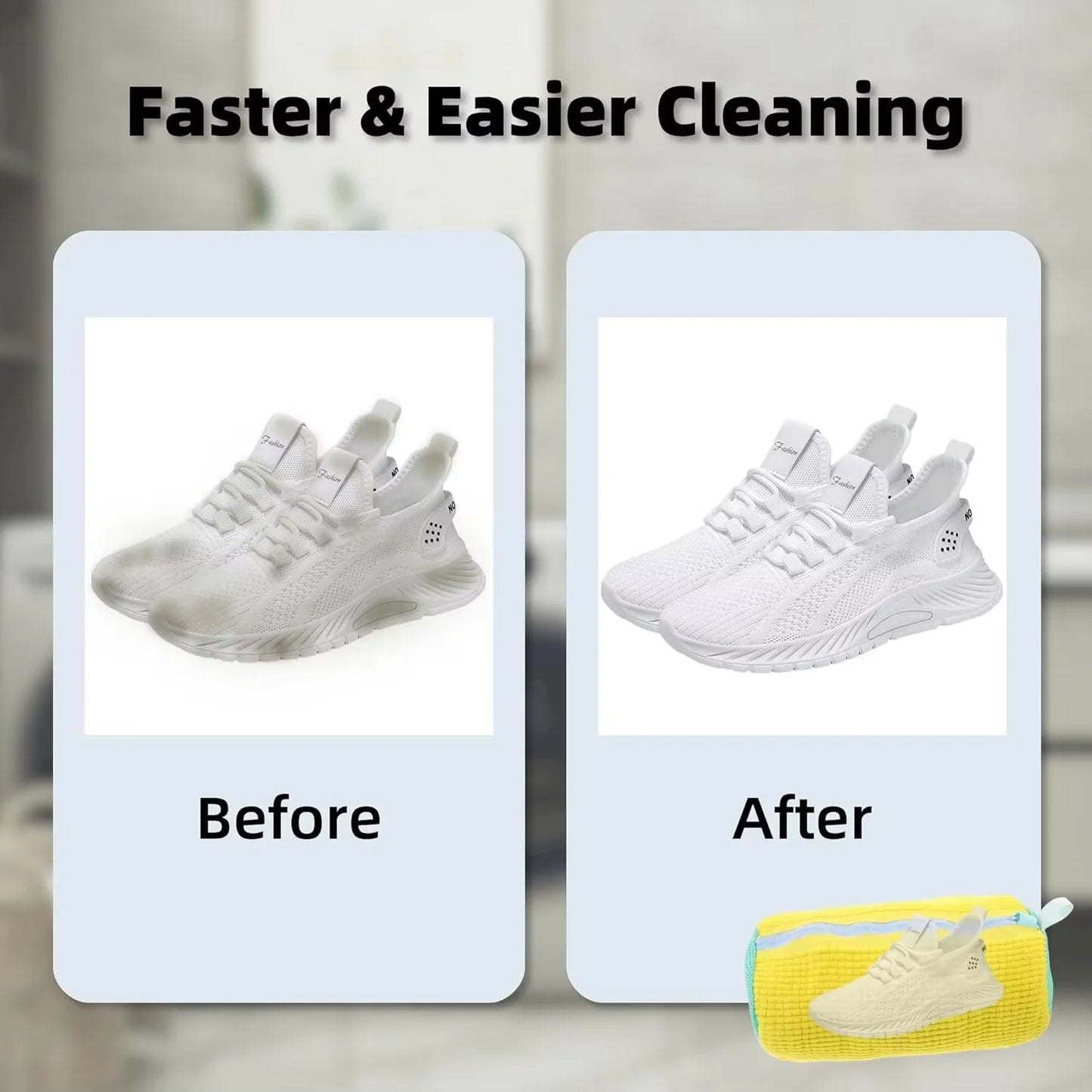 Durable Mesh Shoe Wash Bag with Zipper Rich Fluff Inside Protects Sneakers Casual Shoes in Washer Dryer Travel Storage Organizer