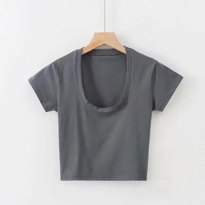 Summer Sexy T Shirt Tops for Women Clothes Stretch Slim Tees Shirt Femme U Neck Short Sleeve T-shirts Streetwea Crop Top